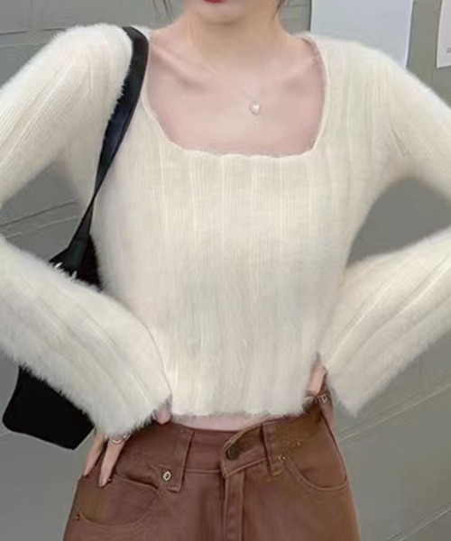 SPIGA（スピーガ）の「ｽｸｴｱﾈｯｸｼｬｷﾞｰﾆｯﾄﾄｯﾌﾟｽ（ニット/セーター・レディース・ブラック/パープル/ピンク/ブルー/アイボリー・FREE）」の2枚目の写真