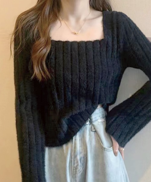 SPIGA（スピーガ）の「ｽｸｴｱﾈｯｸｼｬｷﾞｰﾆｯﾄﾄｯﾌﾟｽ（ニット/セーター・レディース・ブラック/パープル/ピンク/ブルー/アイボリー・FREE）」の3枚目の写真