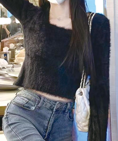 SPIGA（スピーガ）の「ｽｸｴｱﾈｯｸｼｬｷﾞｰﾆｯﾄﾄｯﾌﾟｽ（ニット/セーター・レディース・ブラック/パープル/ピンク/ブルー/アイボリー・FREE）」の7枚目の写真