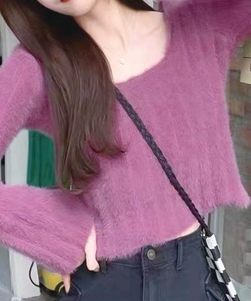 SPIGA（スピーガ）の「ｽｸｴｱﾈｯｸｼｬｷﾞｰﾆｯﾄﾄｯﾌﾟｽ（ニット/セーター・レディース・ブラック/パープル/ピンク/ブルー/アイボリー・FREE）」の6枚目の写真