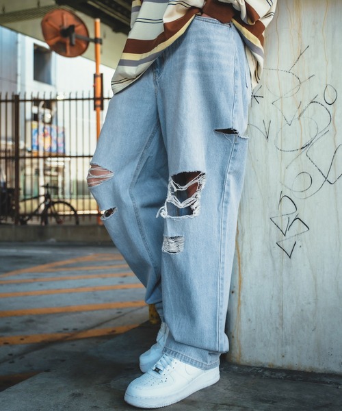 improves（インプローブス）の「ダメージ加工 ワイド デニム 5P パンツ（デニムパンツ・メンズ・サックスブルー/ブルー/ブラック・MEDIUM/LARGE）」の13枚目の写真