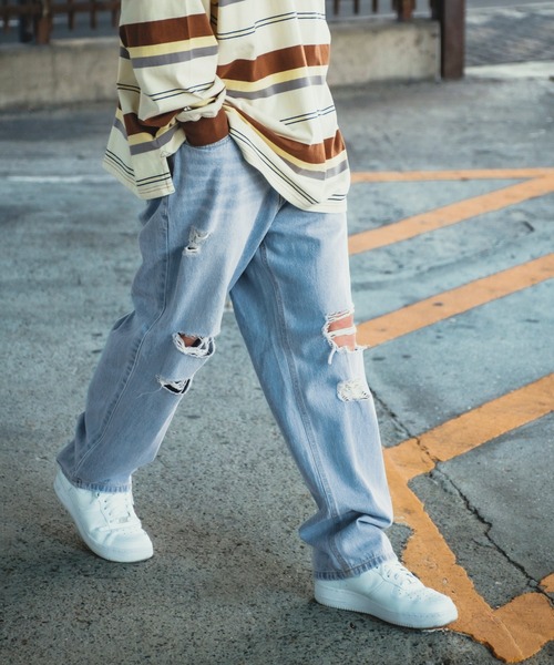 improves（インプローブス）の「ダメージ加工 ワイド デニム 5P パンツ（デニムパンツ・メンズ・サックスブルー/ブルー/ブラック・MEDIUM/LARGE）」の22枚目の写真