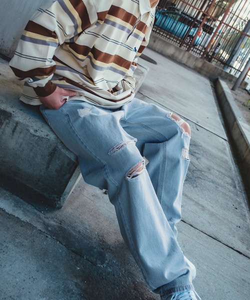 improves（インプローブス）の「ダメージ加工 ワイド デニム 5P パンツ（デニムパンツ・メンズ・サックスブルー/ブルー/ブラック・MEDIUM/LARGE）」の16枚目の写真