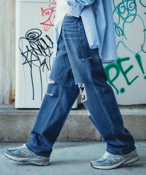 improves（インプローブス）の「ダメージ加工 ワイド デニム 5P パンツ（デニムパンツ・メンズ・サックスブルー/ブルー/ブラック・MEDIUM/LARGE）」の19枚目の写真