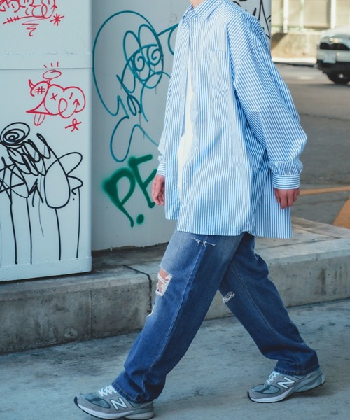 improves（インプローブス）の「ダメージ加工 ワイド デニム 5P パンツ（デニムパンツ・メンズ・サックスブルー/ブルー/ブラック・MEDIUM/LARGE）」の10枚目の写真