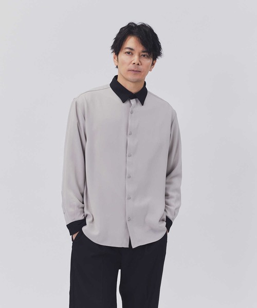 PLUS ONE（プラスワン）の「【PLUS ONE】クレリックシャツ（シャツ/ブラウス・メンズ・ライトベージュ/ダークグレー/サックスブルー・M/L/XL）」の3枚目の写真