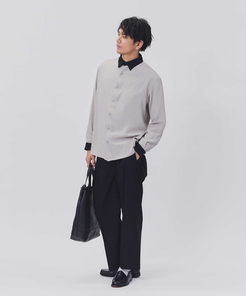 PLUS ONE（プラスワン）の「【PLUS ONE】クレリックシャツ（シャツ/ブラウス・メンズ・ライトベージュ/ダークグレー/サックスブルー・M/L/XL）」の11枚目の写真
