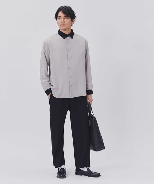 PLUS ONE（プラスワン）の「【PLUS ONE】クレリックシャツ（シャツ/ブラウス・メンズ・ライトベージュ/ダークグレー/サックスブルー・M/L/XL）」の12枚目の写真