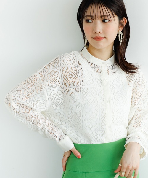 GeeRA(ジーラ)の「クロシェ風レースバンドカラーシャツ(シャツ/ブラウス・レディース・ベージュ/ブラック/オフホワイト・MEDIUM)」の18枚目の写真