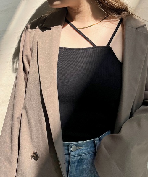 prose verse(プロズヴェール)の「アシメストラップカップ付きキャミ(キャミソール・レディース・オフホワイト/ブラック・フリ-)」の2枚目の写真