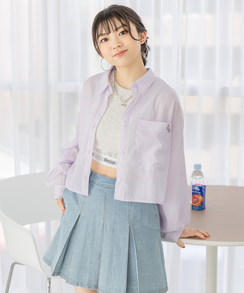 repipi armario(レピピ アルマリオ)の「スパンボイルショートシャツ(シャツ/ブラウス・キッズ・パープル/グリーン/ホワイト/コーラルピンク・MEDIUM/LARGE)」の3枚目の写真