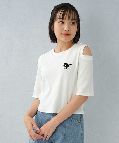 LOVETOXIC（ラブトキシック）の「肩あきテレコ半T（Tシャツ/カットソー・キッズ・ブラック/オフホワイト/ホワイト/サックスブルー・S/L/SS/M）」の2枚目の写真