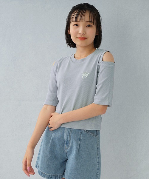 LOVETOXIC（ラブトキシック）の「肩あきテレコ半T（Tシャツ/カットソー・キッズ・ブラック/オフホワイト/ホワイト/サックスブルー・S/L/SS/M）」の4枚目の写真