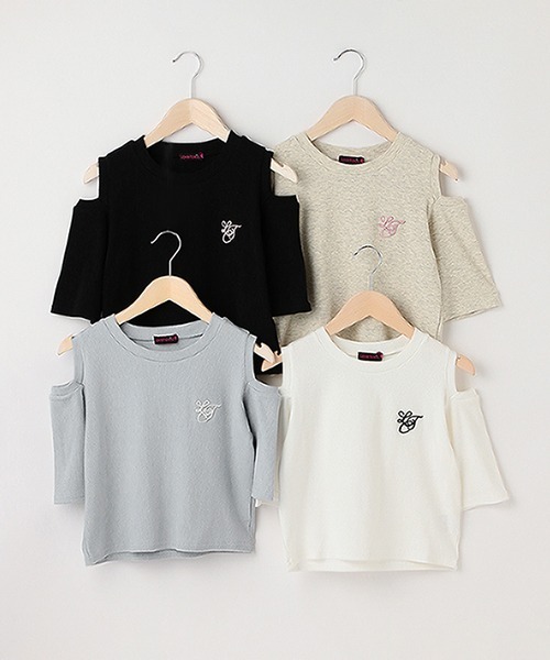 LOVETOXIC（ラブトキシック）の「肩あきテレコ半T（Tシャツ/カットソー・キッズ・ブラック/オフホワイト/ホワイト/サックスブルー・S/L/SS/M）」の16枚目の写真