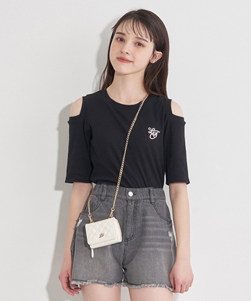 LOVETOXIC（ラブトキシック）の「肩あきテレコ半T（Tシャツ/カットソー・キッズ・ブラック/オフホワイト/ホワイト/サックスブルー・S/L/SS/M）」の17枚目の写真