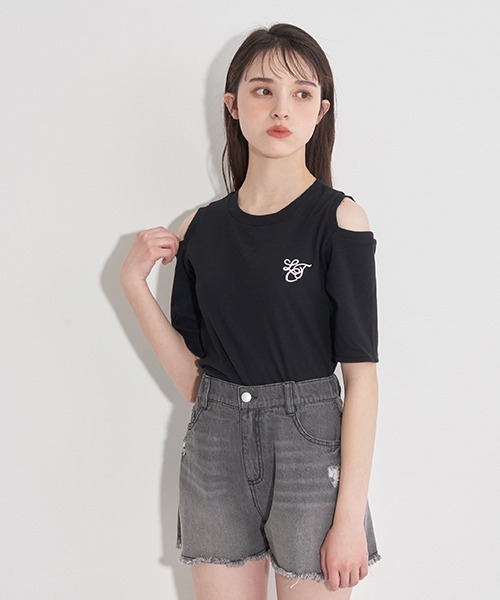 LOVETOXIC（ラブトキシック）の「肩あきテレコ半T（Tシャツ/カットソー・キッズ・ブラック/オフホワイト/ホワイト/サックスブルー・S/L/SS/M）」の18枚目の写真