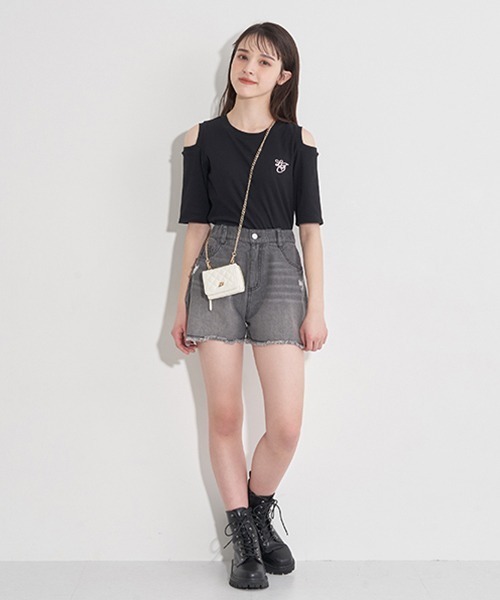 LOVETOXIC（ラブトキシック）の「肩あきテレコ半T（Tシャツ/カットソー・キッズ・ブラック/オフホワイト/ホワイト/サックスブルー・S/L/SS/M）」の19枚目の写真