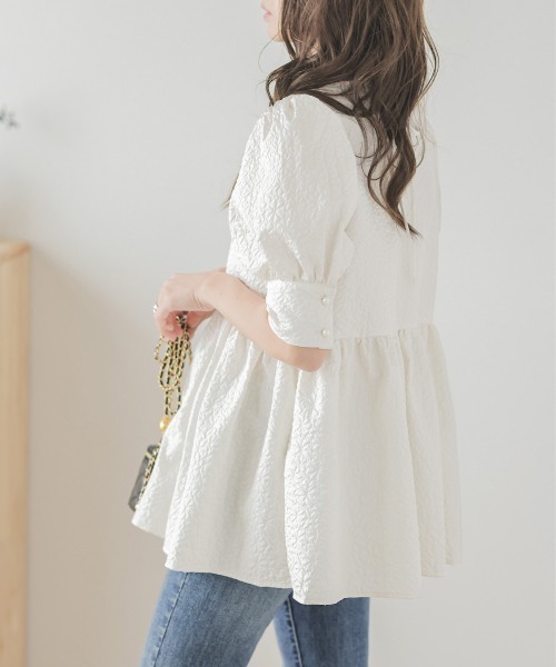 La-gemme(ラジェム)の「半袖ジャガードブラウス(シャツ/ブラウス・レディース・ブラック/グレー/ピンク/ホワイト・フリー)」の19枚目の写真