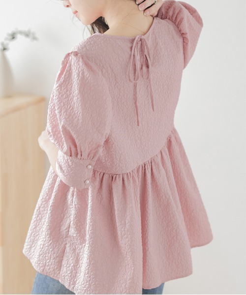 La-gemme(ラジェム)の「半袖ジャガードブラウス(シャツ/ブラウス・レディース・ブラック/グレー/ピンク/ホワイト・フリー)」の20枚目の写真