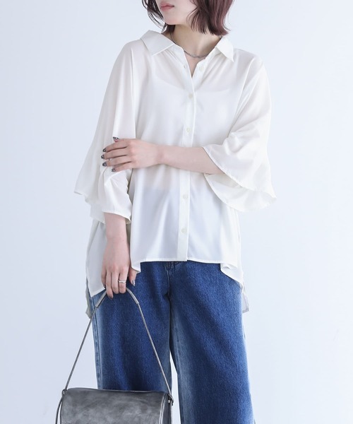 n'OrLABEL（ノアールレーベル）の「『タックデザインスリーブブラウス』（シャツ/ブラウス・レディース・グレイッシュブルー/オフホワイト/ブラック/ピンク・FREE）」の9枚目の写真