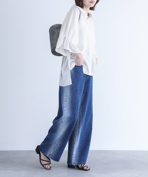 n'OrLABEL（ノアールレーベル）の「『タックデザインスリーブブラウス』（シャツ/ブラウス・レディース・グレイッシュブルー/オフホワイト/ブラック/ピンク・FREE）」の11枚目の写真