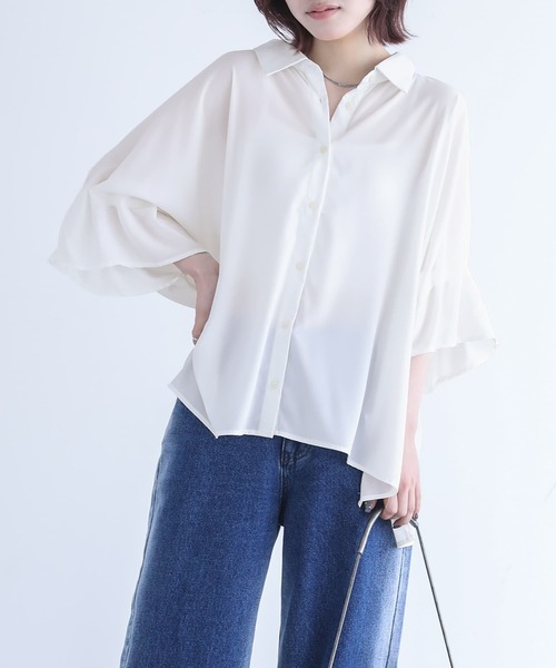 n'OrLABEL（ノアールレーベル）の「『タックデザインスリーブブラウス』（シャツ/ブラウス・レディース・グレイッシュブルー/オフホワイト/ブラック/ピンク・FREE）」の10枚目の写真