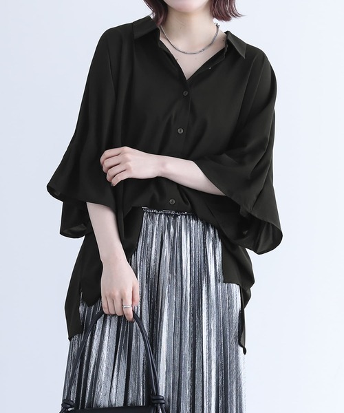 n'OrLABEL（ノアールレーベル）の「『タックデザインスリーブブラウス』（シャツ/ブラウス・レディース・グレイッシュブルー/オフホワイト/ブラック/ピンク・FREE）」の7枚目の写真