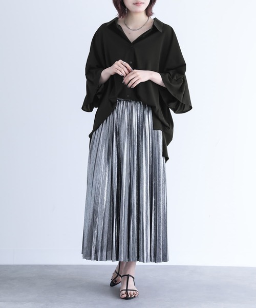 n'OrLABEL（ノアールレーベル）の「『タックデザインスリーブブラウス』（シャツ/ブラウス・レディース・グレイッシュブルー/オフホワイト/ブラック/ピンク・FREE）」の8枚目の写真