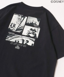 Disney/ディズニー ミッキーマウス ワンポイント刺繍 カレッジ フォト ヴィンテージライク バックプリントTシャツ ビッグシルエット レディース メンズ