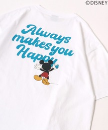 Disney/ディズニー ミッキーマウス ワンポイント刺繍 カレッジ フォト ヴィンテージライク バックプリントTシャツ ビッグシルエット レディース メンズ