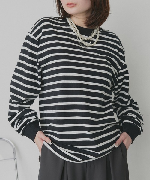 ad thie(アドティエ)の「シンプル 長袖Tシャツ(Tシャツ/カットソー・レディース・ライトカーキ/ベージュ/グレー/グリーン/ブラウン/ボルドー/ライトグレー/サックスブルー/パープル/杢グレー/ライトピンク/ブラック/オフホワイト/ブルー系/ブラック系/ホワイト系/チャコール/ピンク/レッド/ネイビー・FREE)」の5枚目の写真