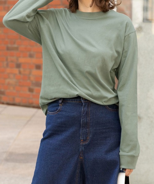 ad thie(アドティエ)の「シンプル 長袖Tシャツ(Tシャツ/カットソー・レディース・ライトカーキ/ベージュ/グレー/グリーン/ブラウン/ボルドー/ライトグレー/サックスブルー/パープル/杢グレー/ライトピンク/ブラック/オフホワイト/ブルー系/ブラック系/ホワイト系/チャコール/ピンク/レッド/ネイビー・FREE)」の12枚目の写真