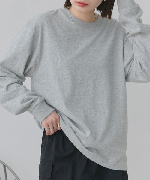 ad thie(アドティエ)の「シンプル 長袖Tシャツ(Tシャツ/カットソー・レディース・ライトカーキ/ベージュ/グレー/グリーン/ブラウン/ボルドー/ライトグレー/サックスブルー/パープル/杢グレー/ライトピンク/ブラック/オフホワイト/ブルー系/ブラック系/ホワイト系/チャコール/ピンク/レッド/ネイビー・FREE)」の7枚目の写真
