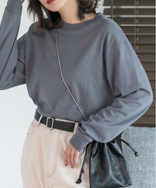 ad thie(アドティエ)の「シンプル 長袖Tシャツ(Tシャツ/カットソー・レディース・ライトカーキ/ベージュ/グレー/グリーン/ブラウン/ボルドー/ライトグレー/サックスブルー/パープル/杢グレー/ライトピンク/ブラック/オフホワイト/ブルー系/ブラック系/ホワイト系/チャコール/ピンク/レッド/ネイビー・FREE)」の6枚目の写真