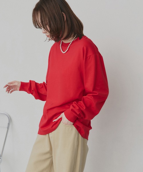 ad thie(アドティエ)の「シンプル 長袖Tシャツ(Tシャツ/カットソー・レディース・ライトカーキ/ベージュ/グレー/グリーン/ブラウン/ボルドー/ライトグレー/サックスブルー/パープル/杢グレー/ライトピンク/ブラック/オフホワイト/ブルー系/ブラック系/ホワイト系/チャコール/ピンク/レッド/ネイビー・FREE)」の19枚目の写真