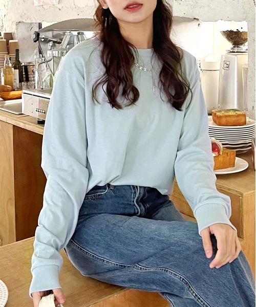 ad thie(アドティエ)の「シンプル 長袖Tシャツ(Tシャツ/カットソー・レディース・ライトカーキ/ベージュ/グレー/グリーン/ブラウン/ボルドー/ライトグレー/サックスブルー/パープル/杢グレー/ライトピンク/ブラック/オフホワイト/ブルー系/ブラック系/ホワイト系/チャコール/ピンク/レッド/ネイビー・FREE)」の14枚目の写真