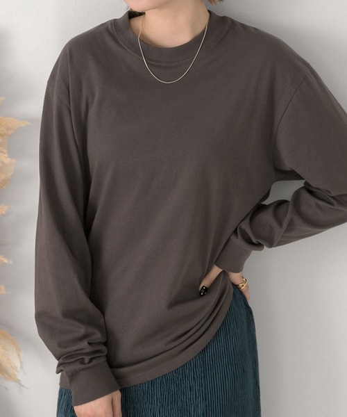 ad thie(アドティエ)の「シンプル 長袖Tシャツ(Tシャツ/カットソー・レディース・ライトカーキ/ベージュ/グレー/グリーン/ブラウン/ボルドー/ライトグレー/サックスブルー/パープル/杢グレー/ライトピンク/ブラック/オフホワイト/ブルー系/ブラック系/ホワイト系/チャコール/ピンク/レッド/ネイビー・FREE)」の8枚目の写真
