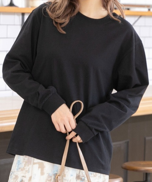ad thie(アドティエ)の「シンプル 長袖Tシャツ(Tシャツ/カットソー・レディース・ライトカーキ/ベージュ/グレー/グリーン/ブラウン/ボルドー/ライトグレー/サックスブルー/パープル/杢グレー/ライトピンク/ブラック/オフホワイト/ブルー系/ブラック系/ホワイト系/チャコール/ピンク/レッド/ネイビー・FREE)」の4枚目の写真