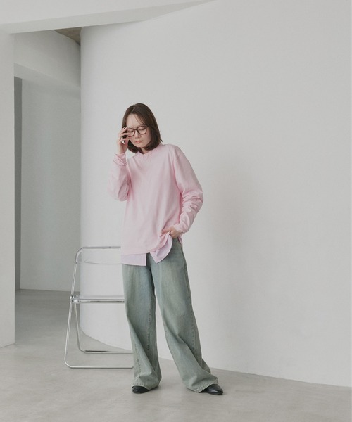 ad thie(アドティエ)の「シンプル 長袖Tシャツ(Tシャツ/カットソー・レディース・ライトカーキ/ベージュ/グレー/グリーン/ブラウン/ボルドー/ライトグレー/サックスブルー/パープル/杢グレー/ライトピンク/ブラック/オフホワイト/ブルー系/ブラック系/ホワイト系/チャコール/ピンク/レッド/ネイビー・FREE)」の21枚目の写真