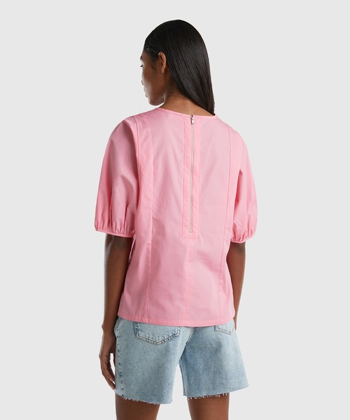 BENETTON (UNITED COLORS OF BENETTON)（ベネトンユナイテッドカラーズオブベネトン）の「5分袖パフスリーブクルーネックブラウス（シャツ/ブラウス・レディース・ネイビー/ホワイト/ピンク・LARGE/MEDIUM/SMALL/X-SMALL）」の5枚目の写真