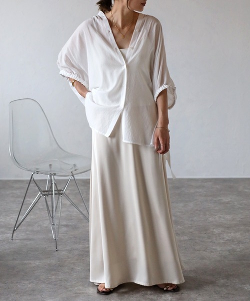 Bonjour Sagan（ボンジュールサガン）の「ウエストゴムサテンロングスカート（スカート・レディース・ダークブラウン/アイボリー・FREE）」の3枚目の写真