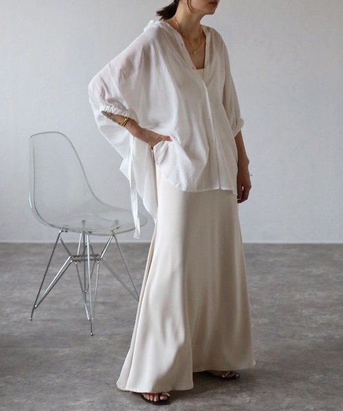 Bonjour Sagan（ボンジュールサガン）の「ウエストゴムサテンロングスカート（スカート・レディース・ダークブラウン/アイボリー・FREE）」の5枚目の写真