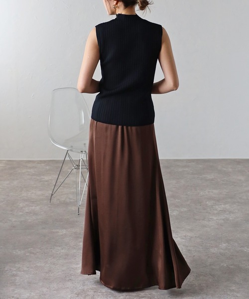Bonjour Sagan（ボンジュールサガン）の「ウエストゴムサテンロングスカート（スカート・レディース・ダークブラウン/アイボリー・FREE）」の21枚目の写真