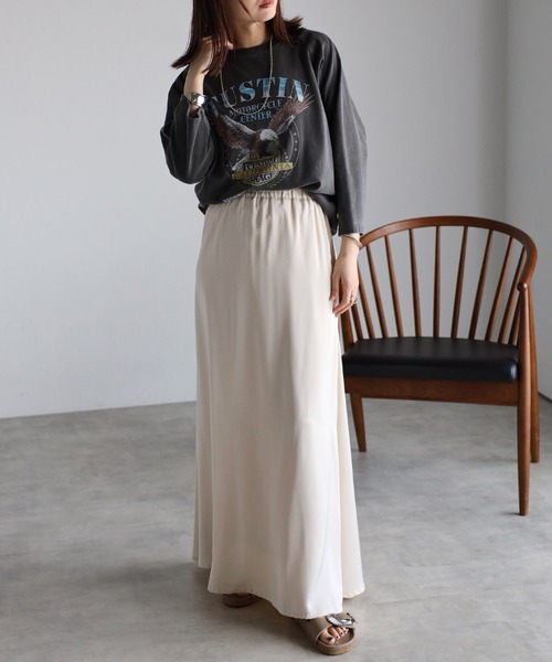 Bonjour Sagan（ボンジュールサガン）の「ウエストゴムサテンロングスカート（スカート・レディース・ダークブラウン/アイボリー・FREE）」の11枚目の写真
