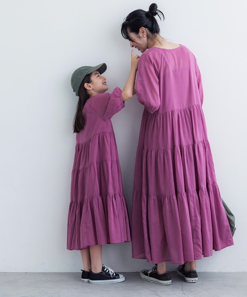 coca(coca)(コカ)の「キッズ 親子お揃いインド綿ティアードワンピース(ワンピース・キッズ・ブラック/ピンク・120/100/140/110/130)」の4枚目の写真