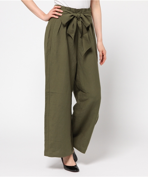 ROSE BUD(ローズバッド)の「S-LPT-15112 W/RIBBON WIDE LEG PANTS(その他パンツ・レディース・ライトベージュ/オリーブドラブ・ONE SIZE)」の2枚目の写真