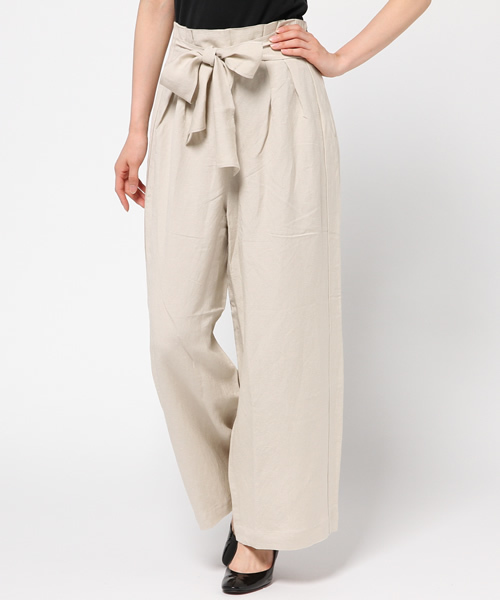 ROSE BUD(ローズバッド)の「S-LPT-15112 W/RIBBON WIDE LEG PANTS(その他パンツ・レディース・ライトベージュ/オリーブドラブ・ONE SIZE)」の1枚目の写真
