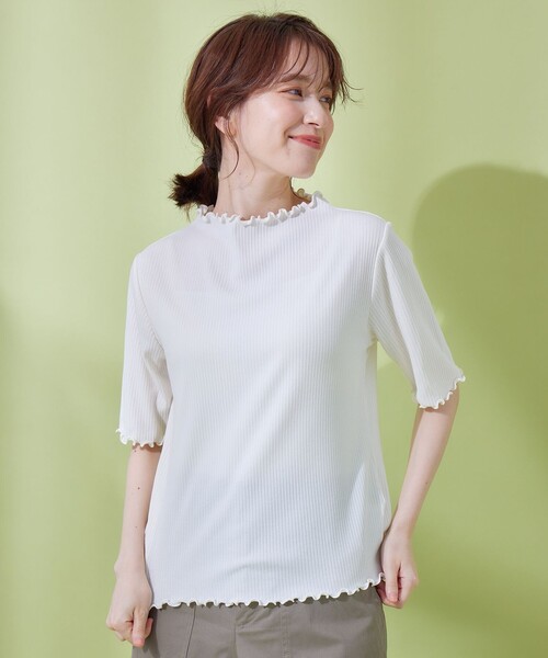 ANY(エニィ)の「メロー半袖Tシャツ(Tシャツ/カットソー・レディース・グレー系/アイボリー系/スモーキーグリーン系・2/3)」の1枚目の写真