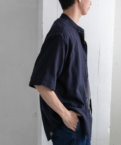 FORK&SPOON(フォークアンドスプーン)の「FORK&SPOON パナマバンドカラーシャツ(シャツ/ブラウス・メンズ・ネイビー/アイボリー・4/5)」の3枚目の写真