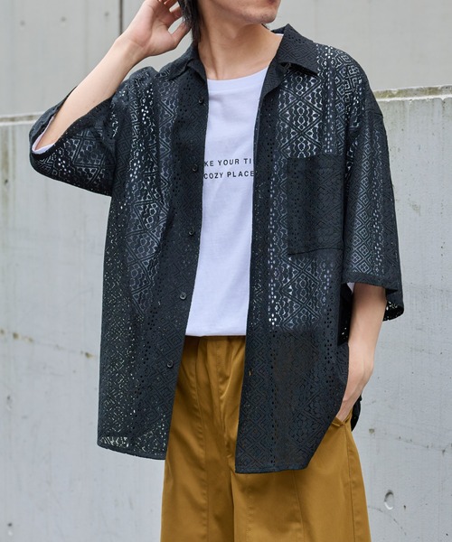 COLONY 2139(コロニートゥーワンスリーナイン)の「レース7分袖シャツ(シャツ/ブラウス・メンズ・ホワイト/ブラック・MEDIUM/LARGE)」の3枚目の写真